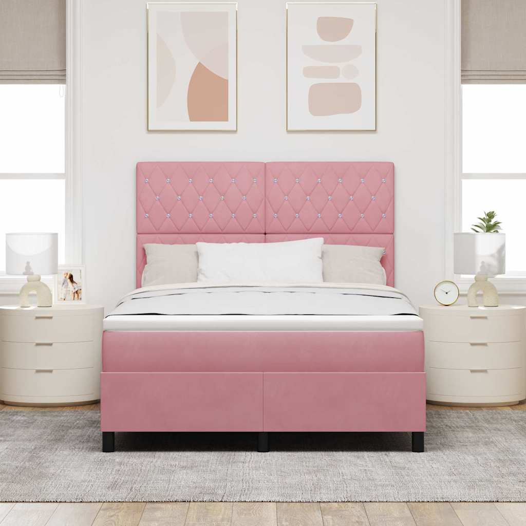 Boxspring Bed with Mattress and Headboard Pink 160 x 200 cm Velvet