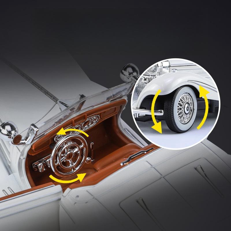 1/24 Mercedes-Benz 500K Классическая старинная игрушечная машинка для детей Литая модель из сплава со звуком и светом Коллекция Подарок для мальчиков