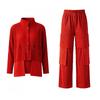 Plara Pleated Section Drop Button Jacket   Pants Set