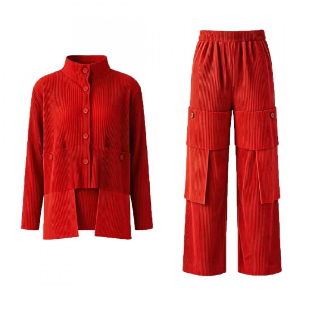 Plara Pleated Section Drop Button Jacket Pants Set