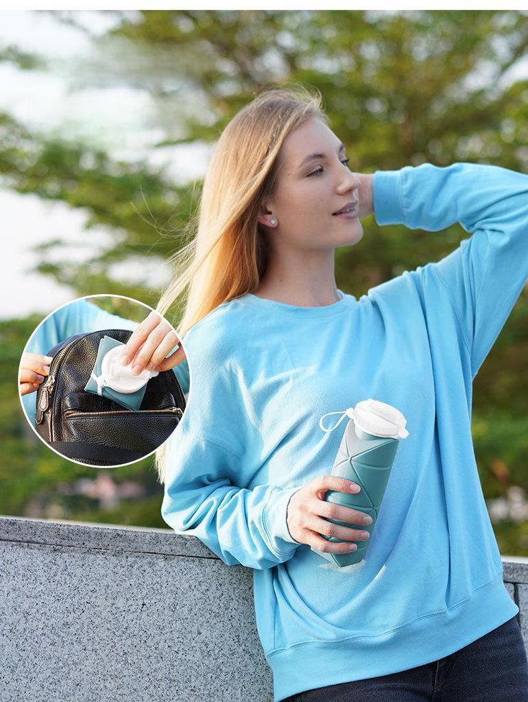 Складная силиконовая бутылка для воды 600 мл: Портативный, соломенный, идеально подходит для занятий спортом на открытом воздухе и путешествий