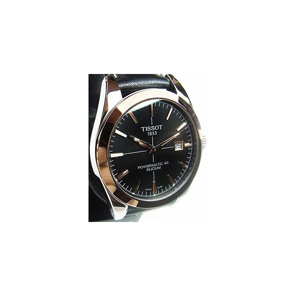 Tissot Gentleman Автоматические Powermatic 80 Силиконовый Кожаный Ремешок Мужские Часы Черный Циферблат