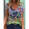 V-neck Short Sleeved Top with Sexy 3D Animal Butterfly Dragonfly Print Women's T-shirts
