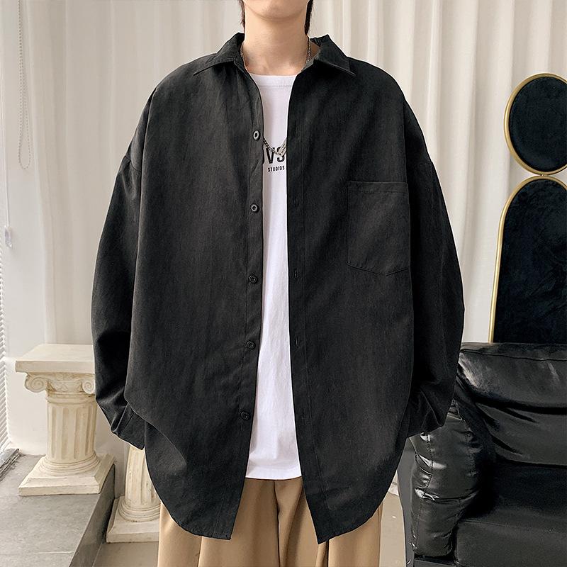 Japanese-Style Loose Fit White Long Sleeve Men's Shirt - Trendy, Large Size, All-Match Student Top for Spring and Autumn