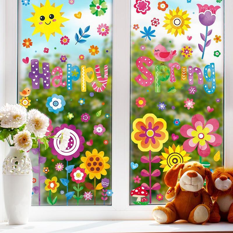 Spring Floral Window Clings Glass Decals Static Flower Stickers for Home Window Door Garden Decor