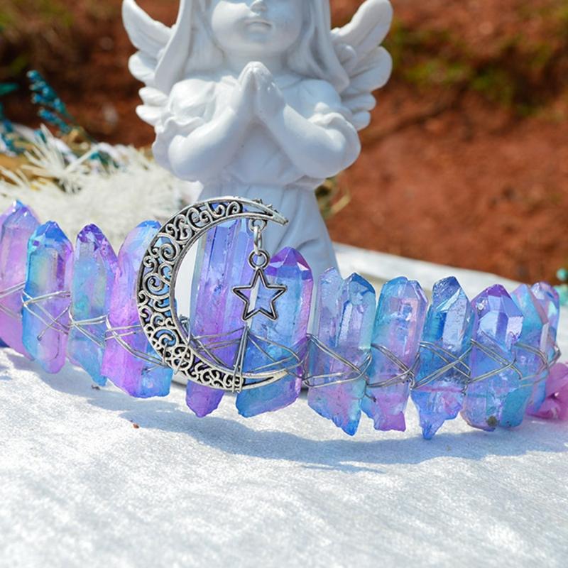 Королевские короны-ободки Натуральные хрустальные повязки для волос Женские аксессуары для волос ручной работы для свадьбы, вечеринки Лунной ведьмы, костюмов