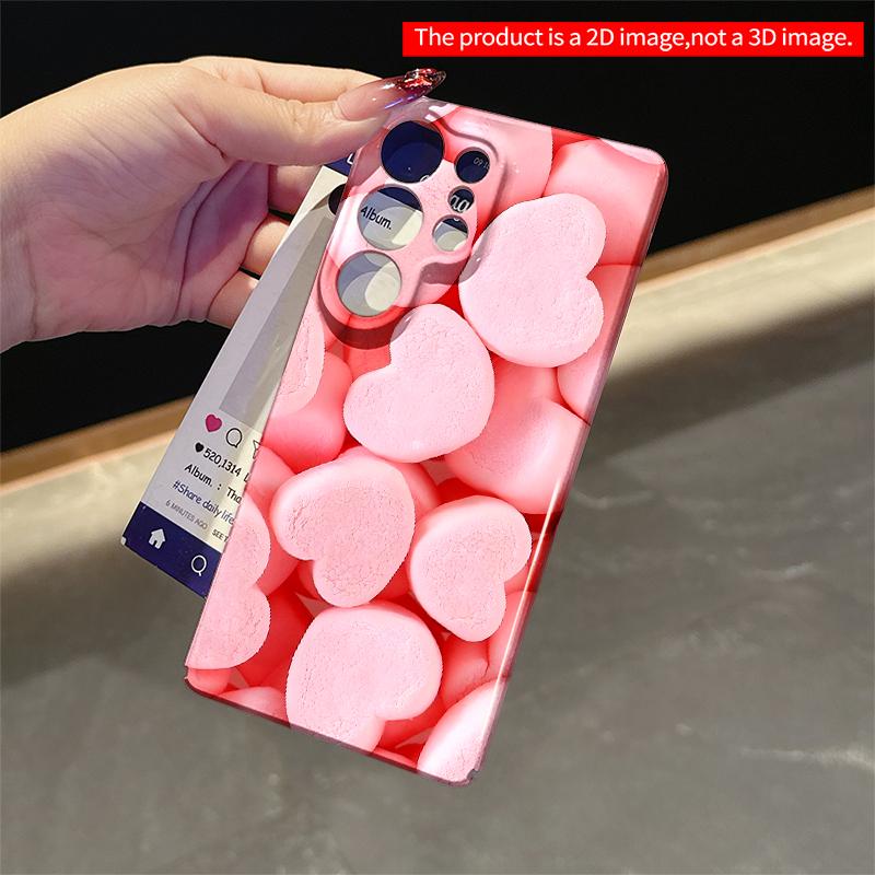 2DFlat Samsung phone case Pink Heart Marshmallows Soft Texture Phone Case Applicable to Galaxy S23 S24 S25ULTRA S26 A12 A14 A15 A16 A54 A55