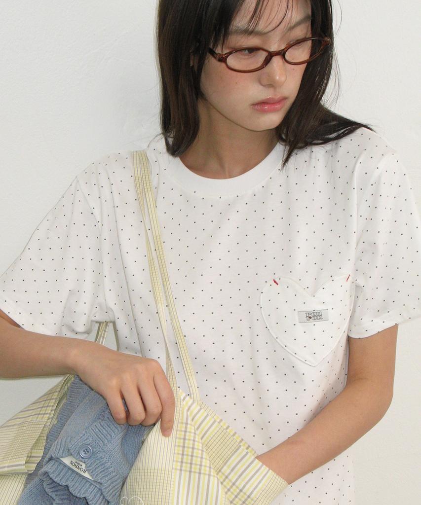 RONRON Herat Pocket Basic Fit T Shirt Dot White