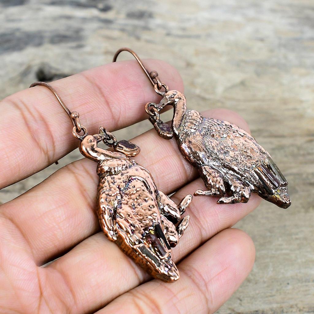 Multi Tourmaline Rough Earring Electroformed Copper Earring Peacock Earrings Gemstone Jewelry Anniversary Gift Drop Earring Handmade Jewelry