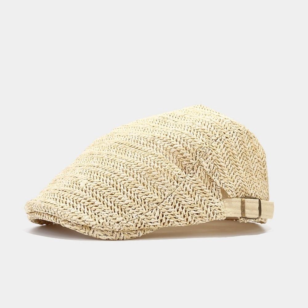 Flat Straw Beret Vacation Painter Beret Breathable Straw Newsboy Cap Unisex
