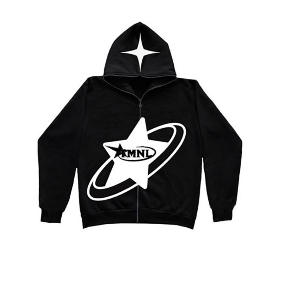 Толстовка с капюшоном на молнии в стиле винтаж Харадзюку Рок Готика с графическим принтом Толстовка с капюшоном на молнии с капюшоном в стиле оверсайз Хип-хоп Куртка в стиле панк-стрит