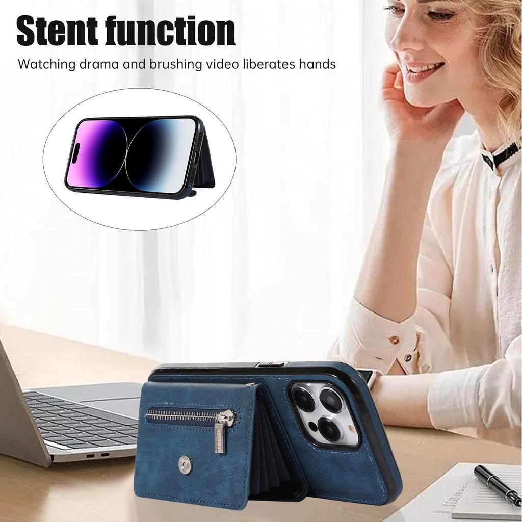 Кожаный чехол-кошелек с откидной молнией и ремешком для нескольких карт для iPhone 15 14Plus 13 12 11 Pro Max XSMAX для Samsung S24 S23 S22 S21 Ultra Plus A15 A25 A14