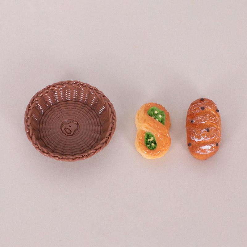 3/4 шт. Мини-хлеб для кукольного домика, имитация, с корзинкой, модель, украшение для кухни кукольного домика, магазин десертов для кукольного домика, пищевые украшения