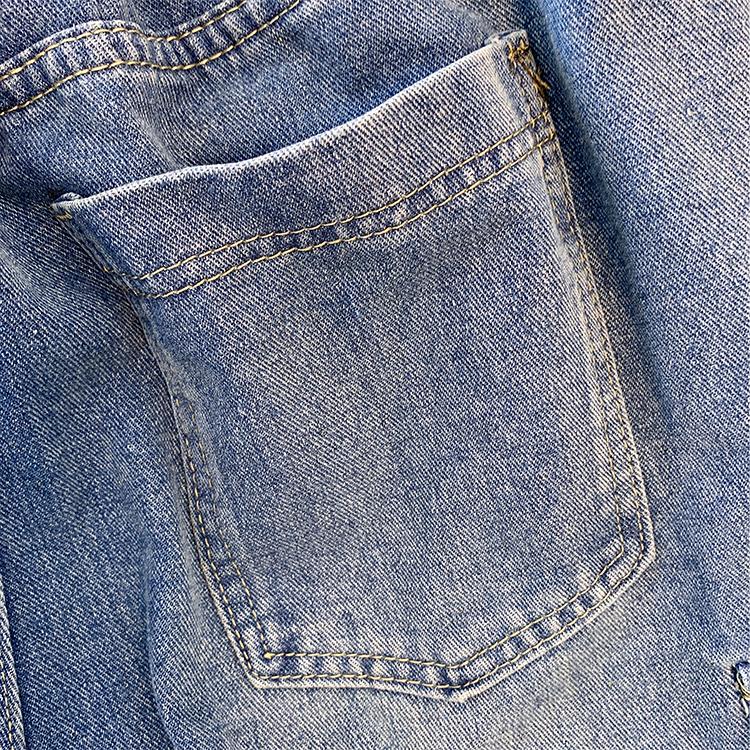 Plus Size Women's Fall Casual Denim Pants Blue Washed Denim Fabric Multi-pocket Cargo Pants Loose and Comfortable Commute