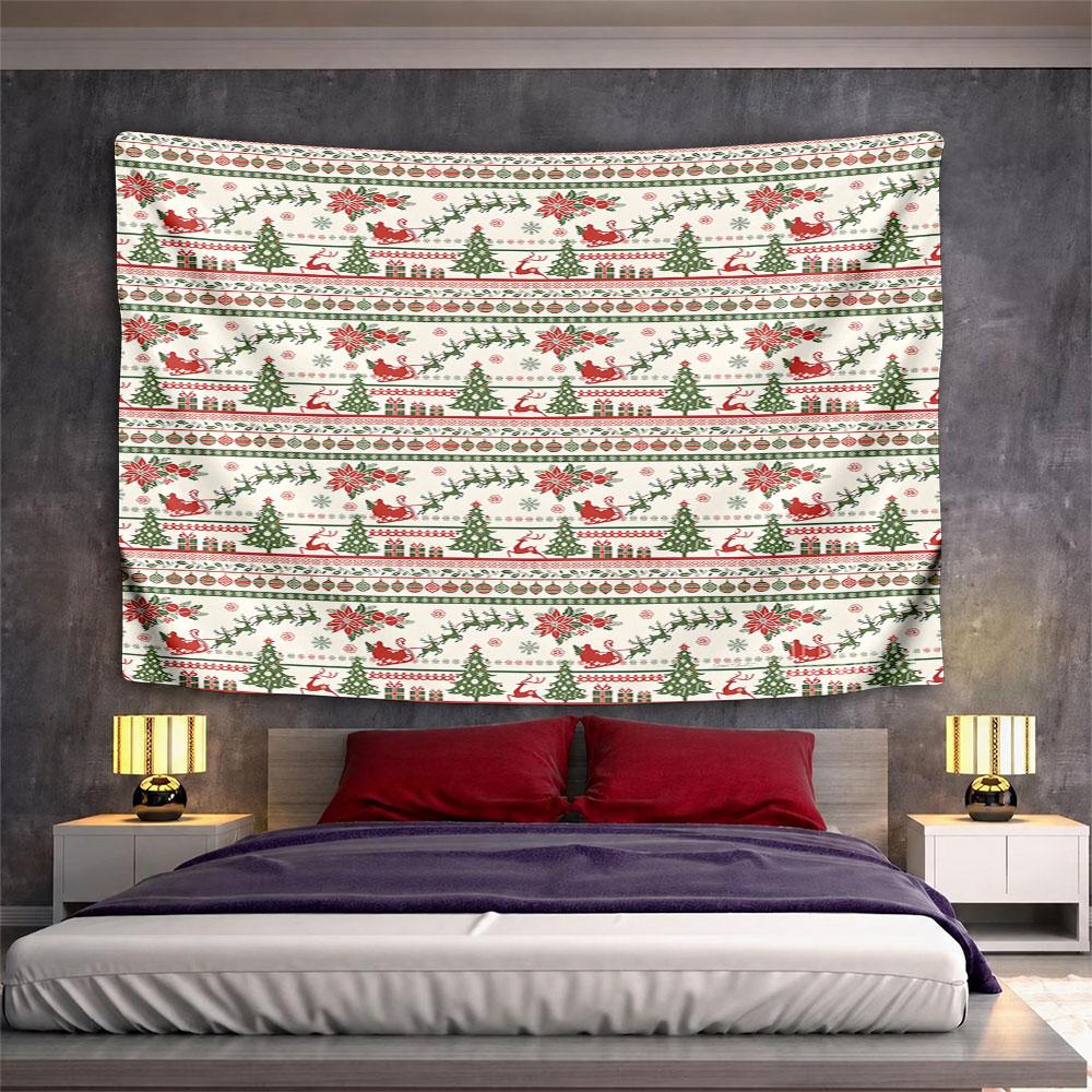 Christmas Santa Sleigh and Tree Pattern Pattern Wall Hanging Tapestry Decorative Tapestry Home Decor for Bedroom and Living Room