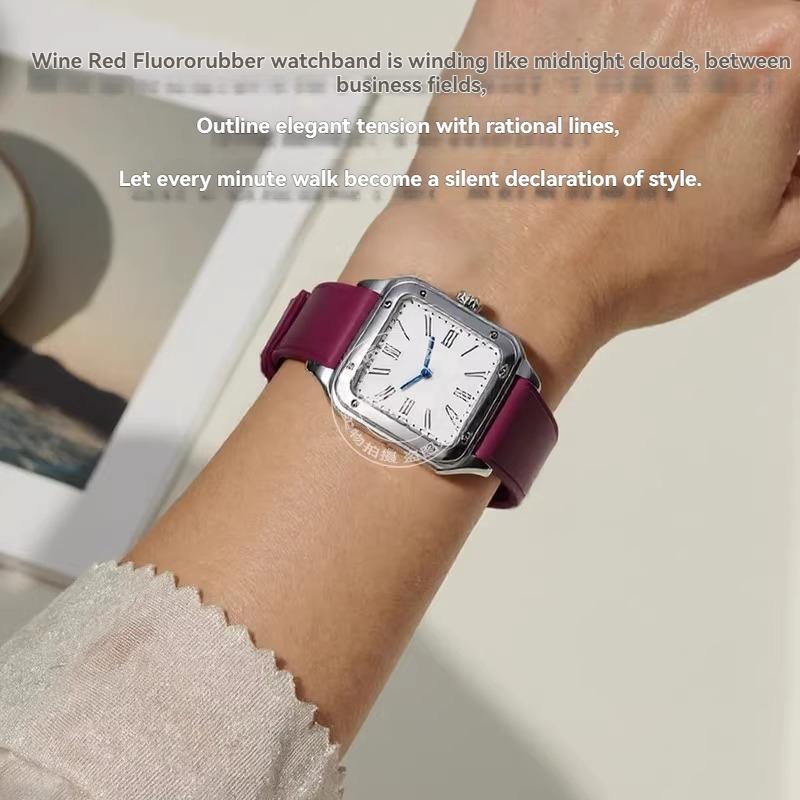 Для Cartier Santos Dumont Женский WSSA0032 Фторокаучуковый ремешок Пряжка-штифтик Маленький и Средний размер Каучуковый ремешок для часов из FKM 15 мм 17,5 мм