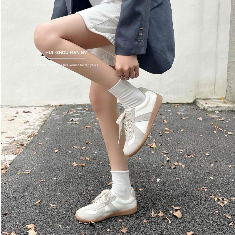 All Leather Retro Women's New Color Matching Versatile Casual Sports Shoes Lace-up Flat Baseplate Shoes