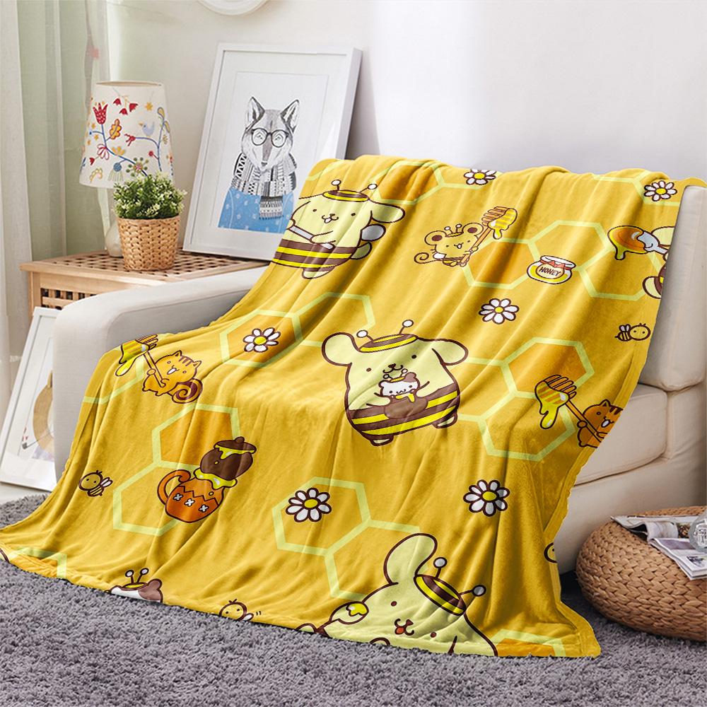 Pom Pom Purin Flannel Blanket, High quality Comfortable for All Seasons, Home Decor, Warmth and Comfort
