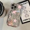Fashion Color Stars Plating Glossy Phone Case For iPhone 15 Pro Max 14 Pro 13 12 11 Wave Frame Make Up Mirror Soft Shockproof Lens Protection Cover