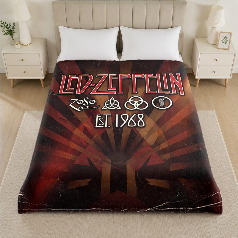 Led Zeppelin Print Flannel Blanket Cozy Lightweight Plush Throw Blanket For Bed Sofa Household Use