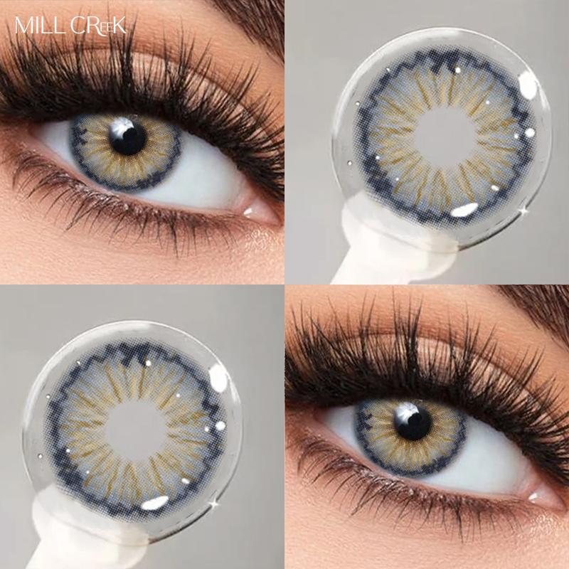 Контактные линзы Mill Creek Sweet Secret Color с гибридной радужной оболочкой 14,5 мм, синие/серые/коричневые, годовые контактные линзы