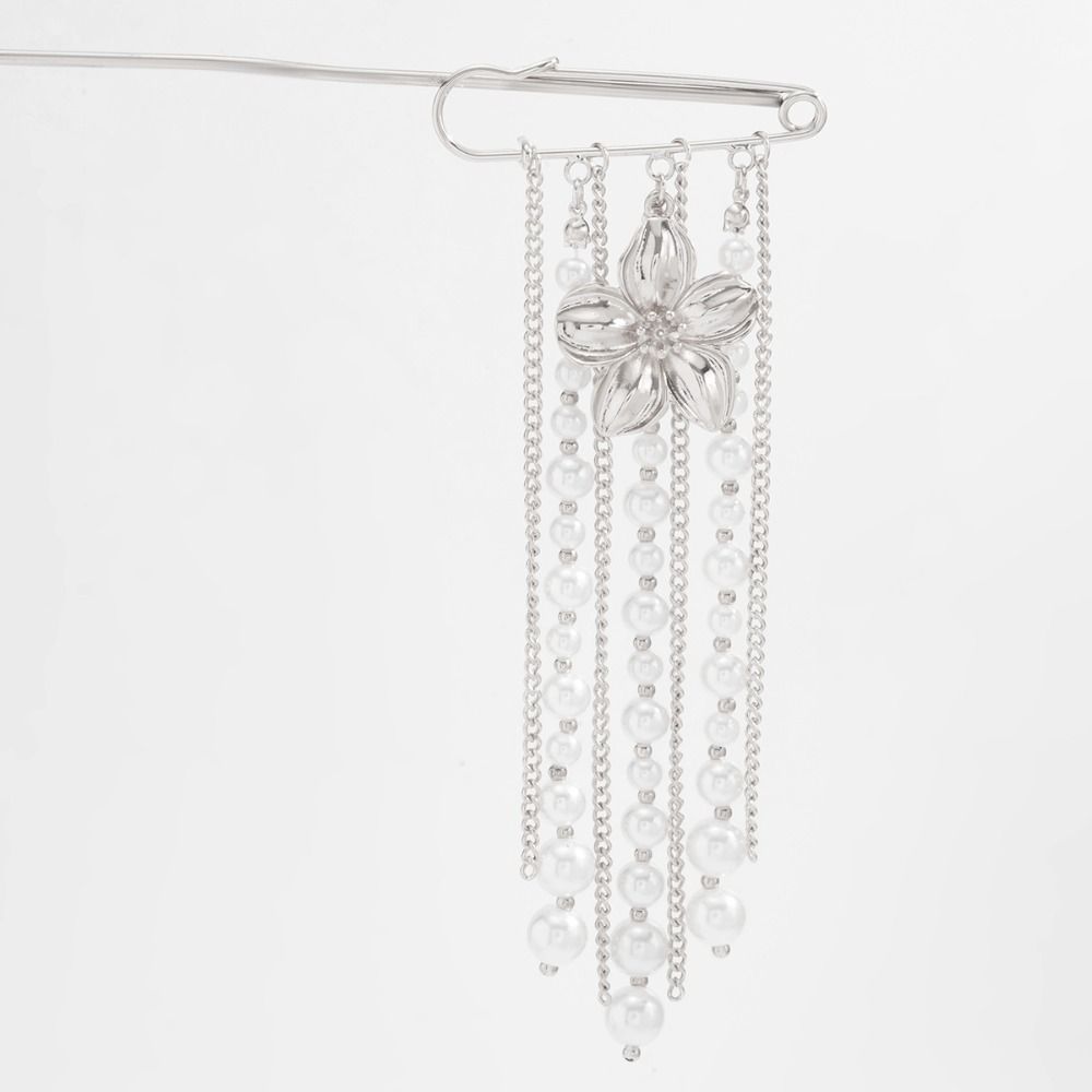Flower Tie Collar Needle Pearl Multi-layer Chains Pin Tighten Waist Clip Long Tassel Brooch  Women