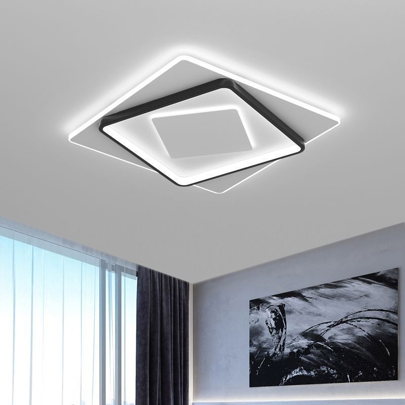 Светодиодная люстра для спальни, черно-белая квадратная современная потолочная лампа, чердак, гостиная, столовая