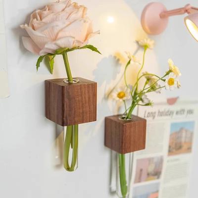 1 шт. Деревянная магнитная пробирка-ваза Магнит на холодильник DIY Цветочная композиция Имитация цветочной вазы Домашний кухонный декор