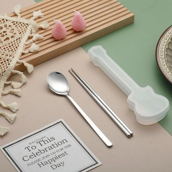 1 Set Spoon Chopsticks Food Grade Mirror Polish Smooth Edge Rust-proof Corrosion Resistant Dinning