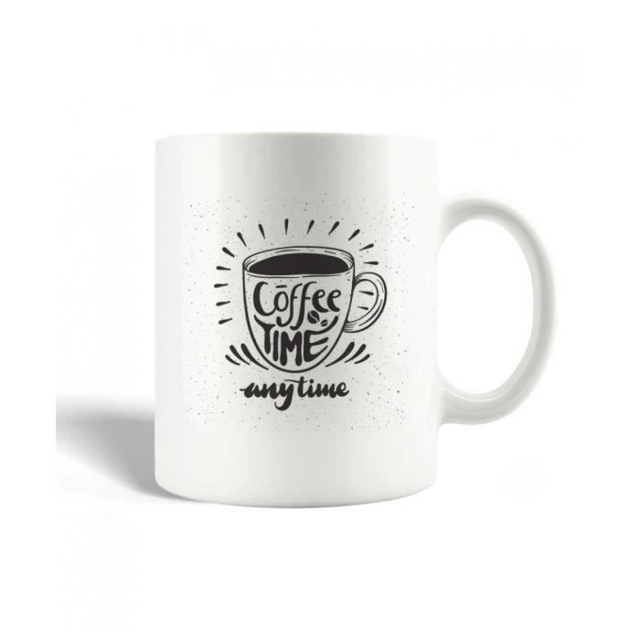 Mug en Céramique - MANIACASE - Citation Coffee Time - 30cl - Blanc - Compatible Lave-Vaisselle