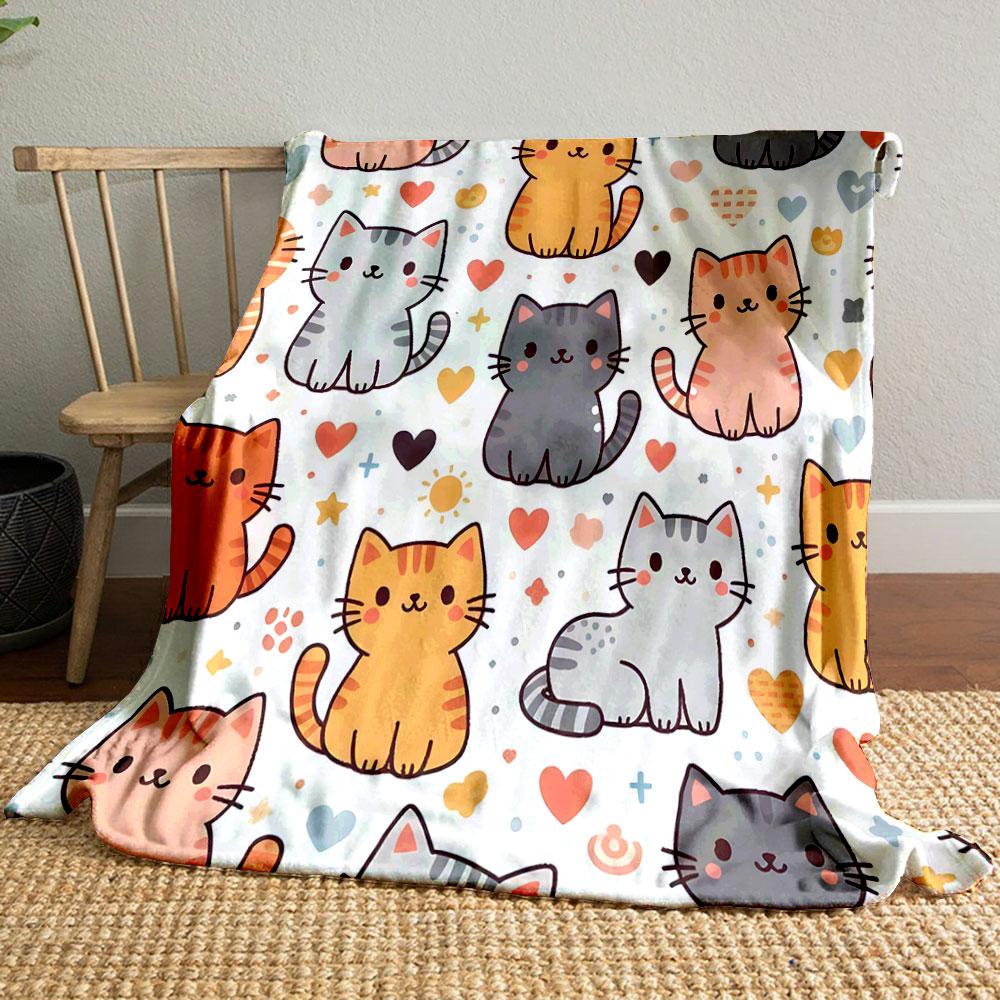Cute Cartoon Cats Pattern Blanket print blanket soft and cozy perfect for the living room bed sofa or a nap,gift