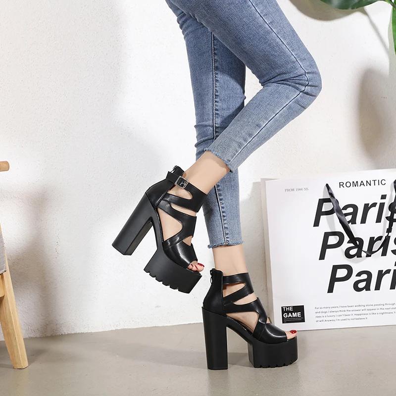 Гладиаторские сандалии Женская летняя обувь Платформа Черные Высокие каблуки Шлепанцы 14см Вечерние Свадебные туфли