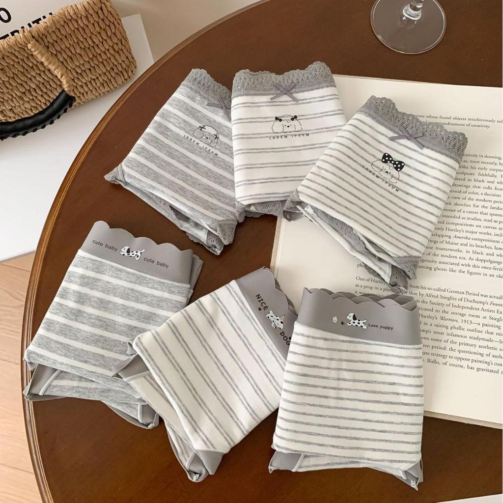 A053 Женские мягкие серые и белые полосатые трусы-треугольники - Гипоаллергенные, облегающие бедра, из чистого хлопка, антибактериальные. Стиль для подростков, Коллекция 2025.