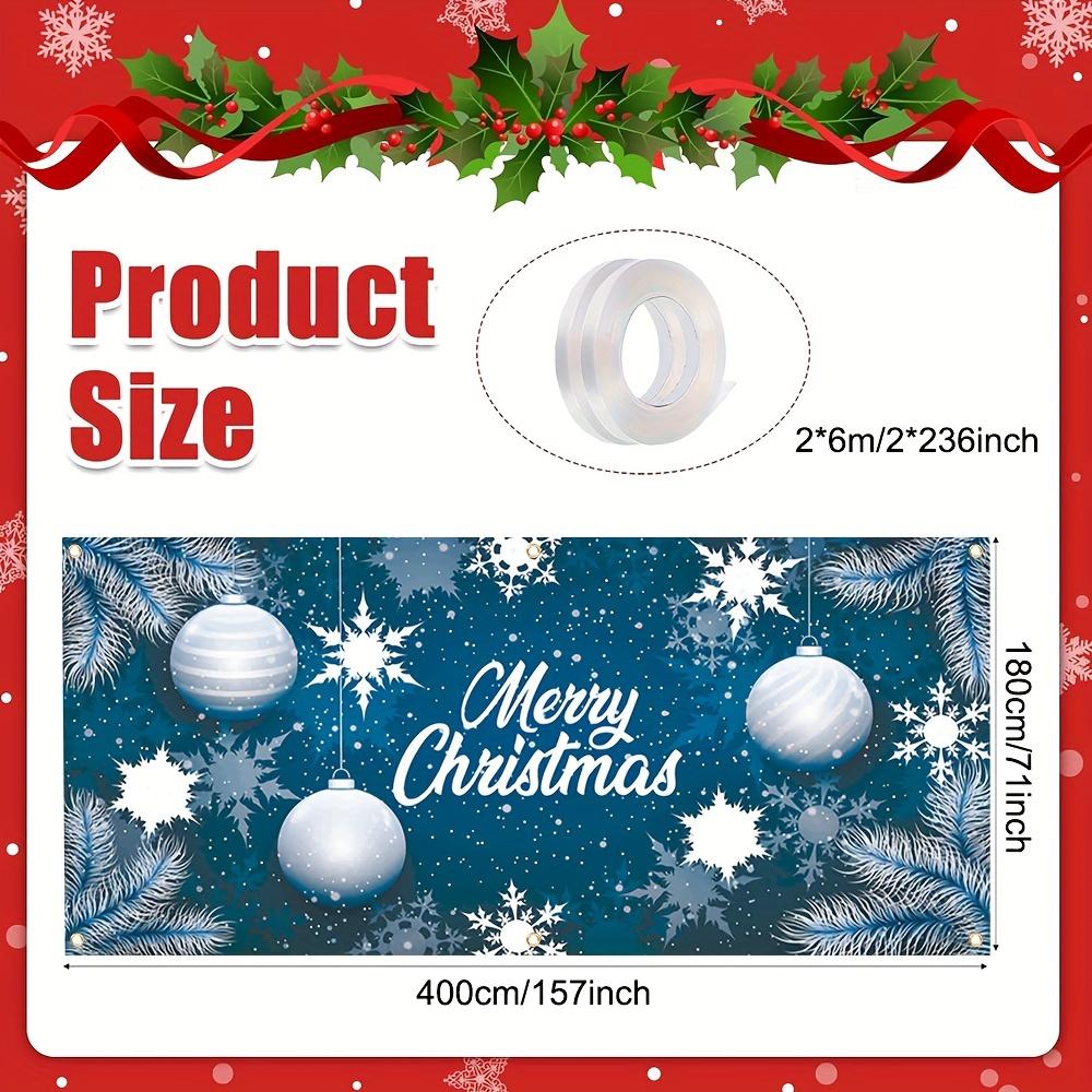 Blue Christmas Garage Door Banner - 398.78x180.34cm Polyester Cover with Festive Design, Perfect for Home Outdoor Holiday Decor