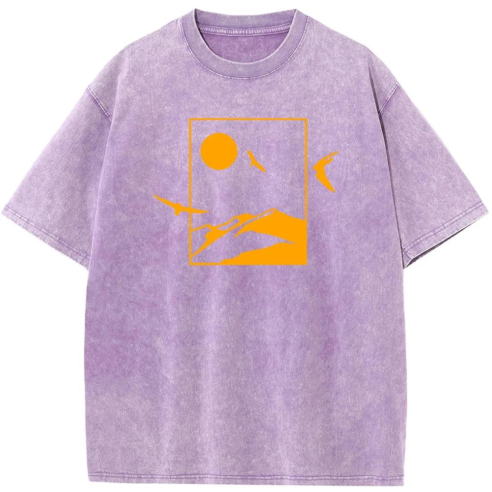 Мужская выбеленная рубашка с геометрическим рисунком в горном стиле, винтажная выбеленная футболка, топы, летние повседневные хлопковые футболки с круглым вырезом, выбеленная футболка