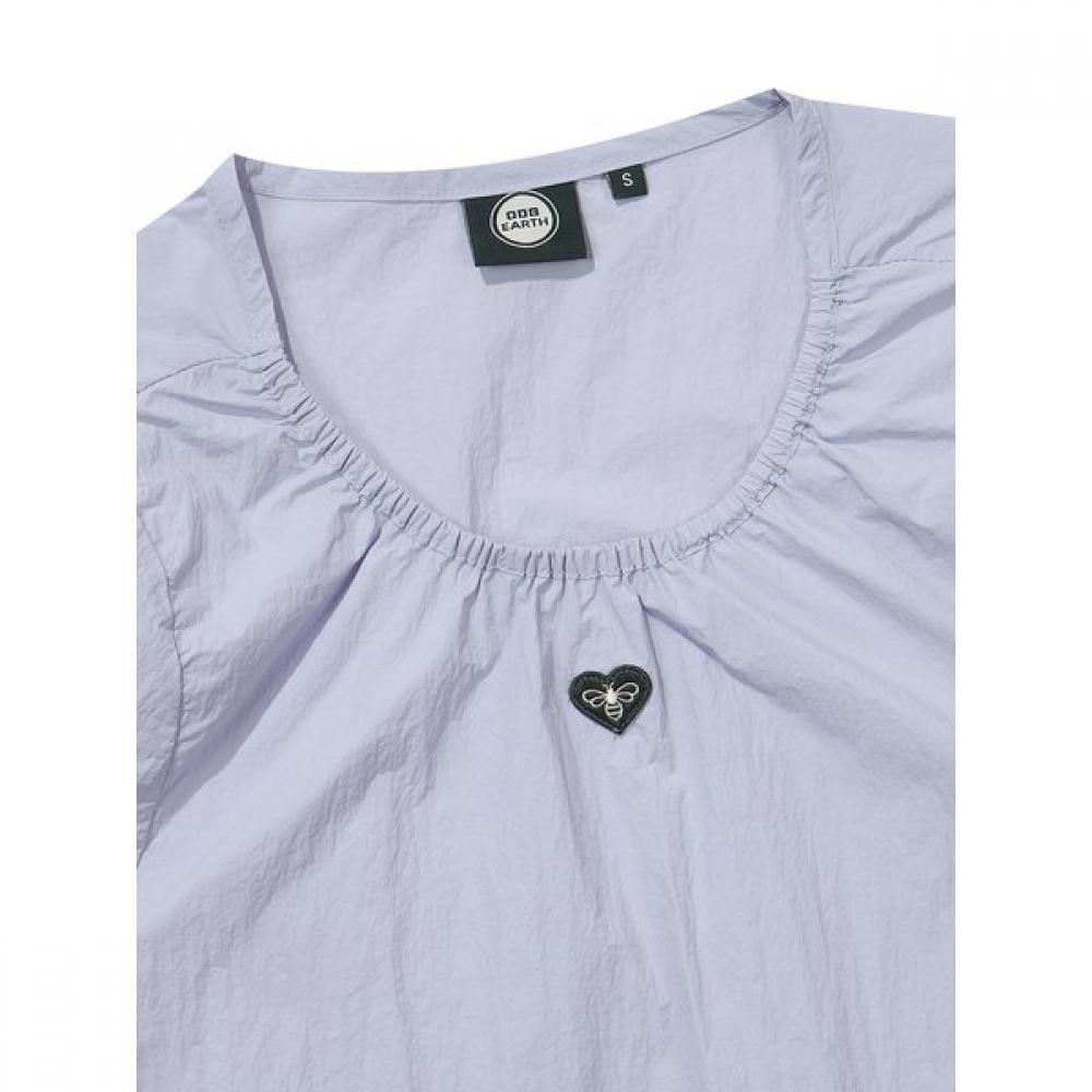 Women S Shirring Ribbon Woven Short Sleeve Lilac