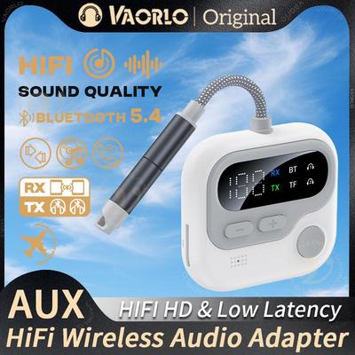 Bluetooth 5.4 аудио передатчик приемник беспроводной адаптер 3.5 мм AUX поддержка TF карта воспроизведение с микрофоном для автомобиля самолет ТВ ПК динамик наушники