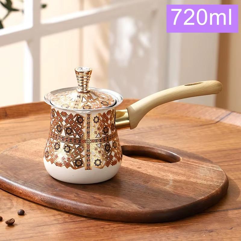 Stainless Steel Coffee Pot with Lid Chocolate Butter Milk Cup Coffee Tea Melting Jug Moka Pot for Office Home Kitchen