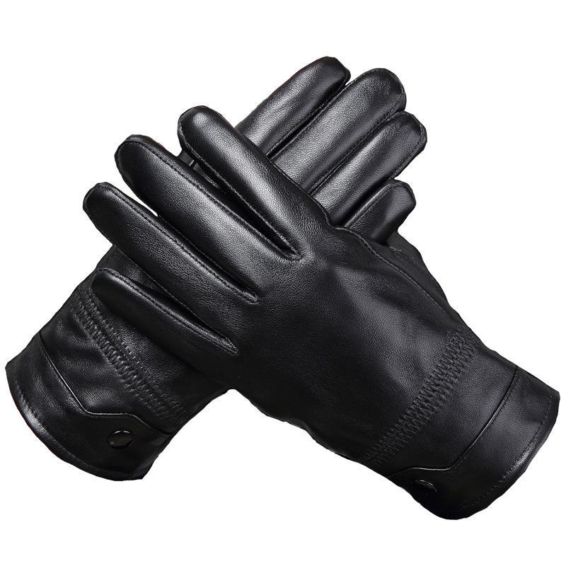 Men's Genuine Leather Cycling Gloves, Thick Velvet-Lined for Warmth, Winter Sheepskin Motorcycle Gloves
