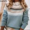 Women's Fashion Casual Geometric Print Fall Winter Long Sleeve O-Neck Sweaters