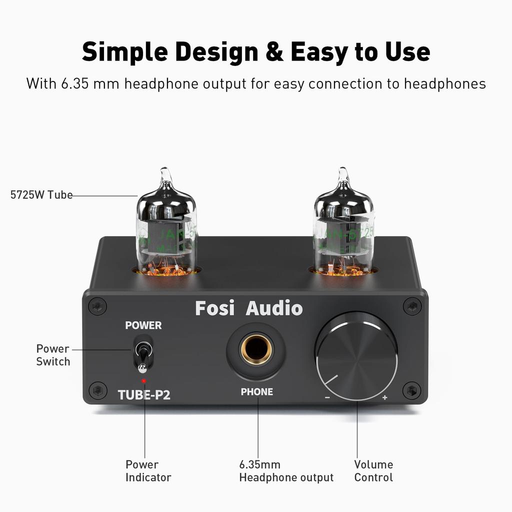 Fosi Audio P2 Компактный усилитель для наушников с вакуумной лампой, Мини HiFi Стерео, Низкий уровень шума, Выходной порт, Усилитель, Усилитель, Аудио, Защита, 6,35 мм