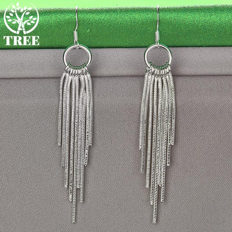 High Quality Jewelry 925 Sterling Silver Tassel Long Drop Earrings Women Charm Wedding Engagement Party Gift Elegant Accessories