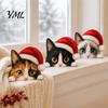 Christmas Cat Ornament Cute Shelf Sitter, Wooden Hat Peeking Desk Figurine, Funny Animal Table Sign Sign, Lover Gift for Holiday Home Office