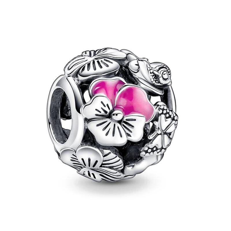 925 Silver Spring Flower Butterfly Charm Bead DIY Bracelet Jewelry For Women Dangle Pendant
