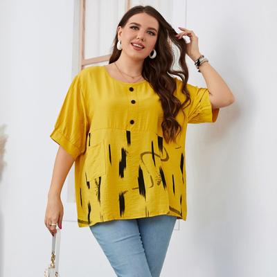 Женская летняя свободная рубашка на пуговицах с графическим принтом и карманом на пуговицах с круглым вырезом и коротким рукавом Тонкая повседневная футболка для поездок на работу Дышащий удобный топ