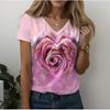 Women's T Shirt Tee Heart Rose Floral Print Weekend Fashion Long Sleeve V Neck Pink Spring &  Fall