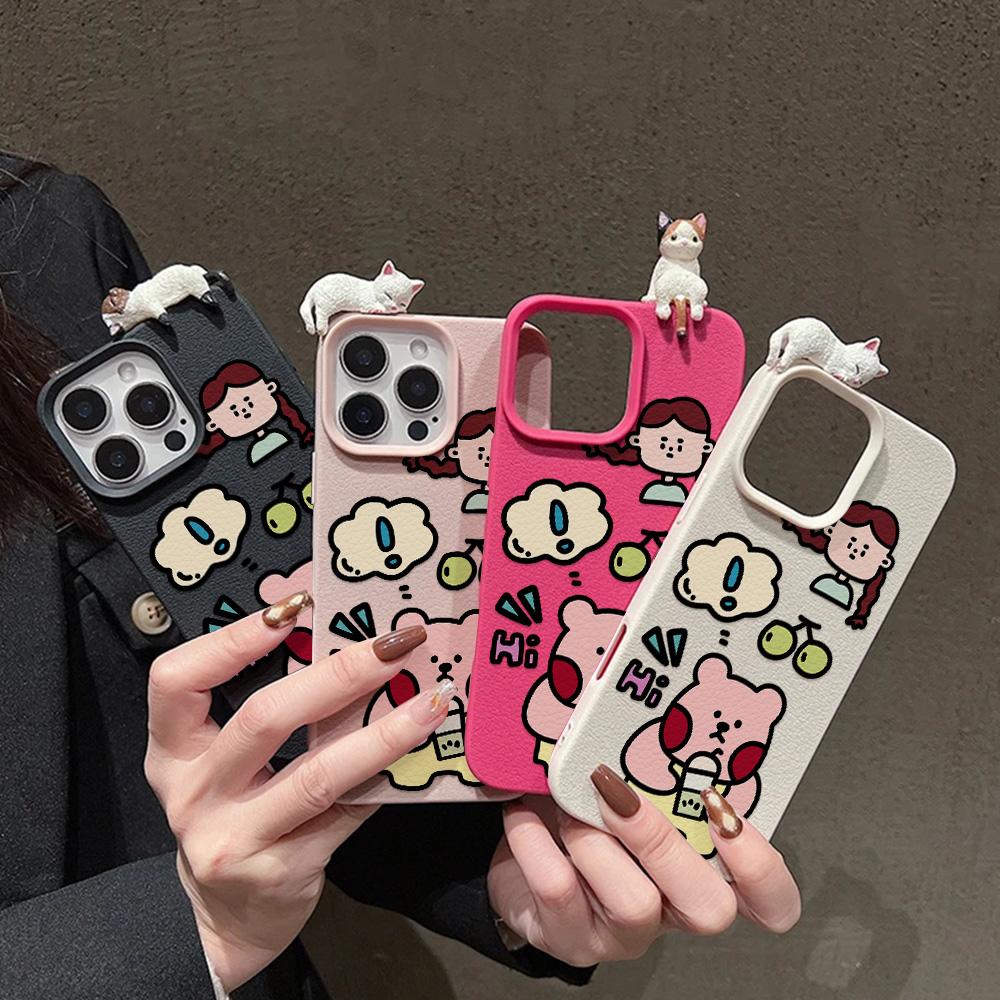 3D Чехол для телефона для iPhone 11 13 17 Pro Max 17 Air Case iPhone 13 15 16 Pro Max 12 14 Pro Max 14 15 Plus Милый 3D Котенок Мультяшный Кожаный