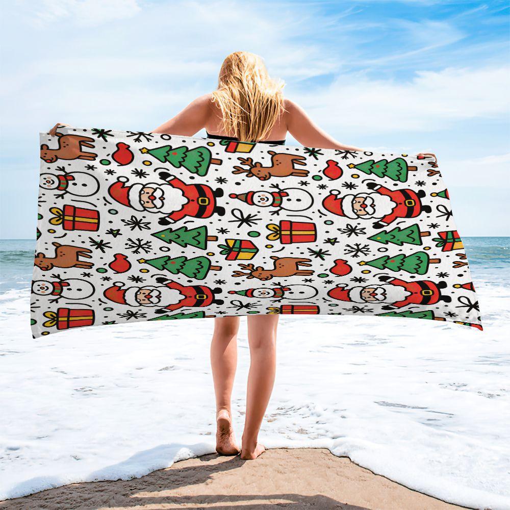 Christmas Santa Reindeer Beach Towel Pool Towel Camping Towel Bath Towel Blanket HD Print Holiday Bath Towel