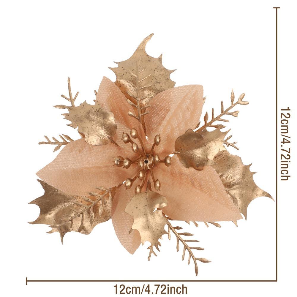 12 шт. Искусственный рождественский цветок с пайетками, блестящий 3D-симулятор цветка пуансеттии, рождественские подарки