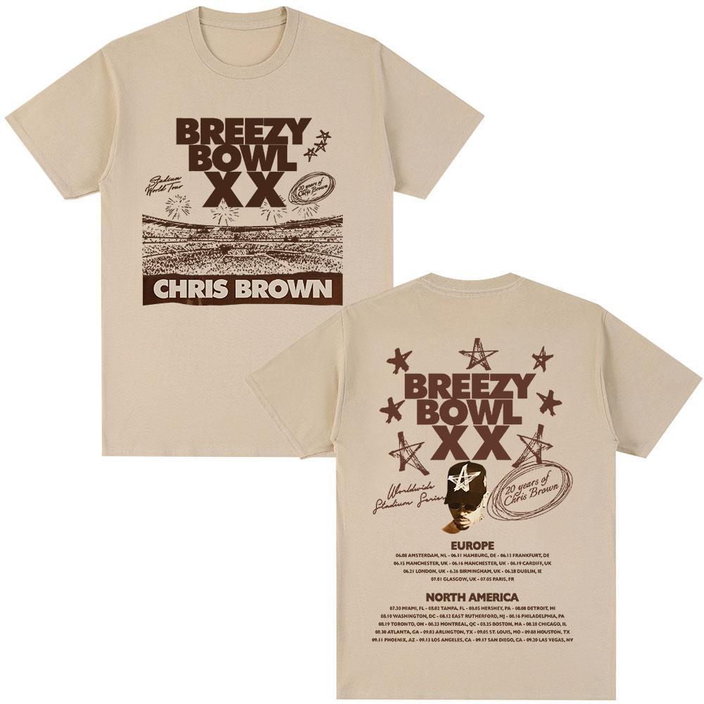 Rapper Chris Brown Tshirt Breezy Bowl XX Tour 2025 TShirts Unisex Women Harajuku ONeck Short Sleeve T Shirt Streetwear Fans Gift